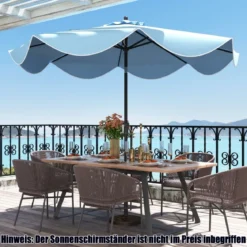 Terrassenschirm mit Kurbel Neigung per Druckknopf & Gerüschten Kanten Tischschirm Marineblau/Beige