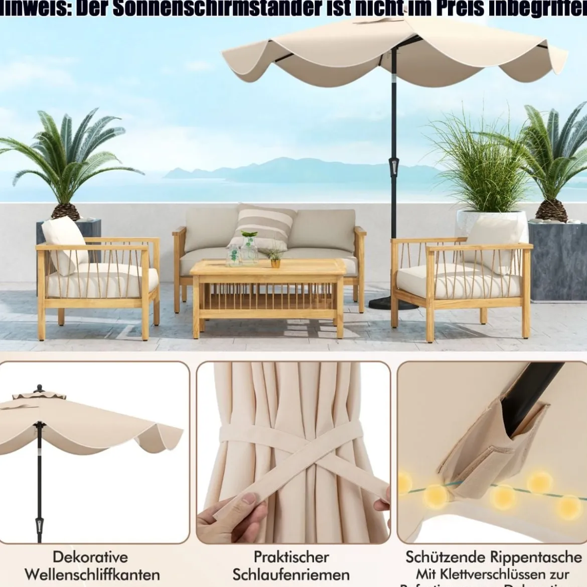 Terrassenschirm mit Kurbel Neigung per Druckknopf & Gerüschten Kanten Tischschirm Marineblau/Beige