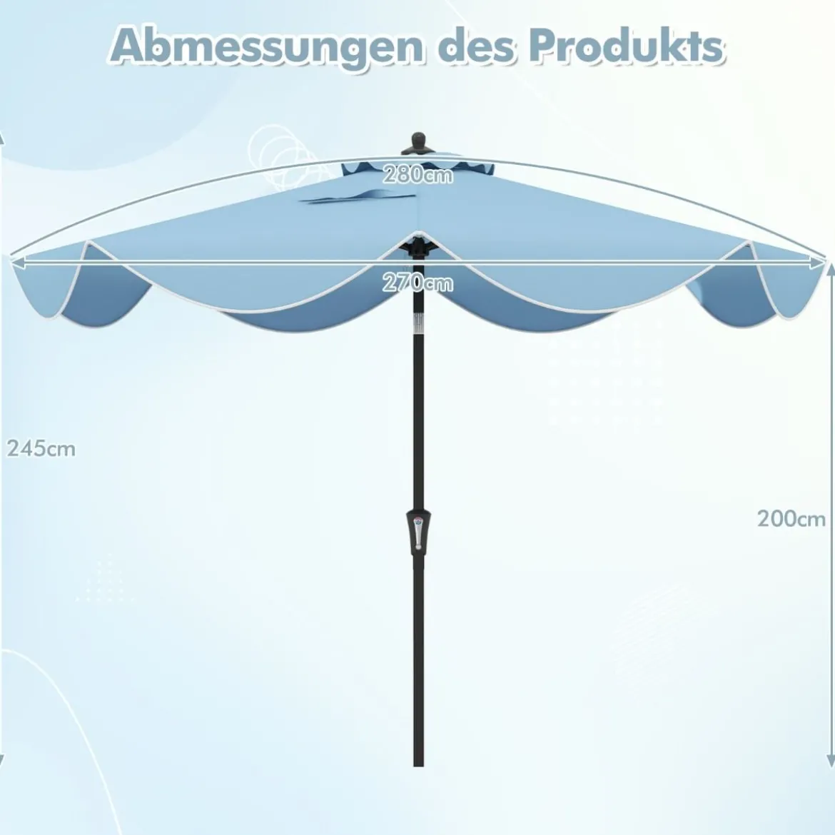 Terrassenschirm mit Kurbel Neigung per Druckknopf & Gerüschten Kanten Tischschirm Marineblau/Beige