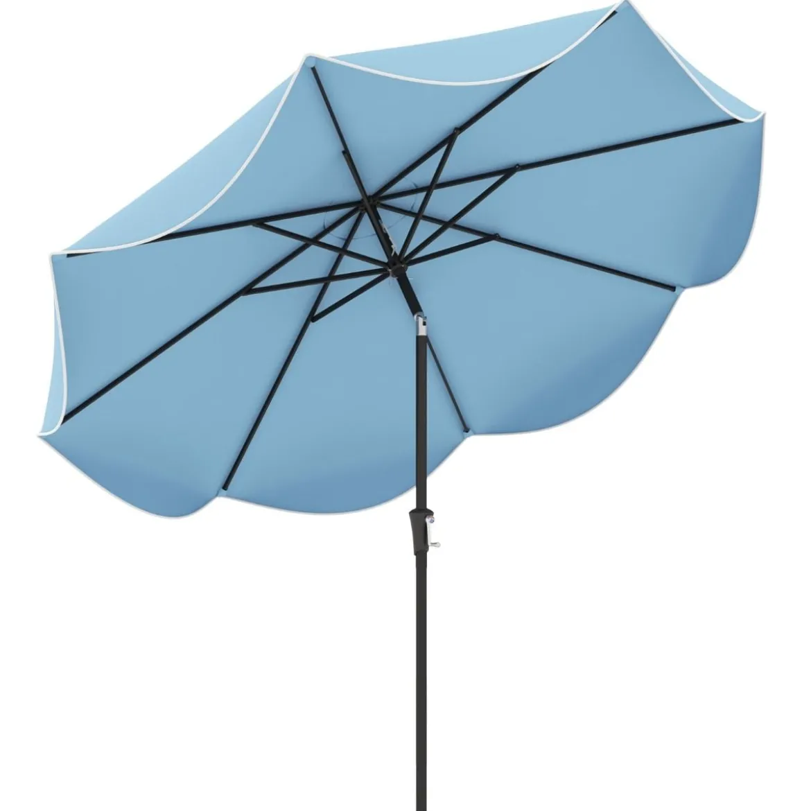 Terrassenschirm mit Kurbel Neigung per Druckknopf & Gerüschten Kanten Tischschirm Marineblau/Beige