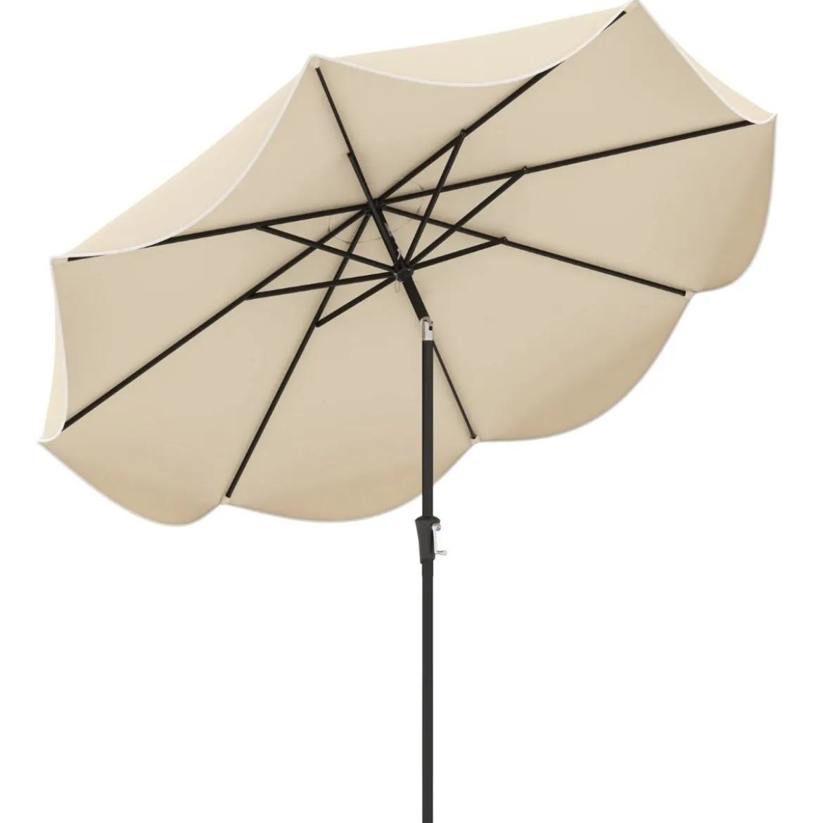 Terrassenschirm mit Kurbel Neigung per Druckknopf & Gerüschten Kanten Tischschirm Marineblau/Beige