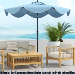 Terrassenschirm mit Kurbel Neigung per Druckknopf & Gerüschten Kanten Tischschirm Marineblau/Beige