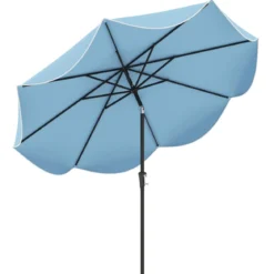 Terrassenschirm mit Kurbel Neigung per Druckknopf & Gerüschten Kanten Tischschirm Marineblau/Beige