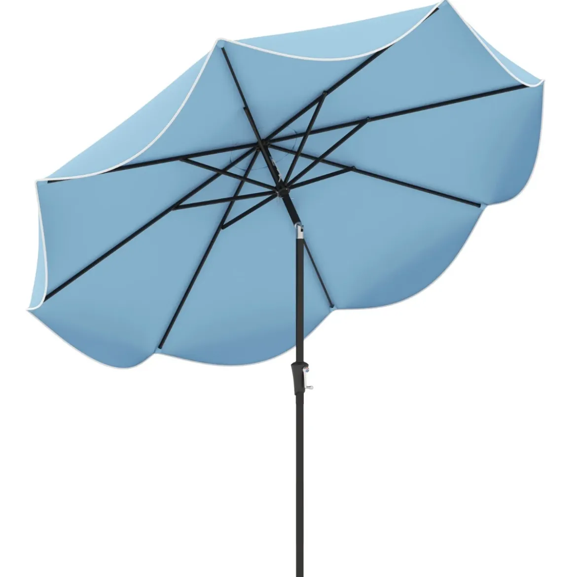 Terrassenschirm mit Kurbel Neigung per Druckknopf & Gerüschten Kanten Tischschirm Marineblau/Beige