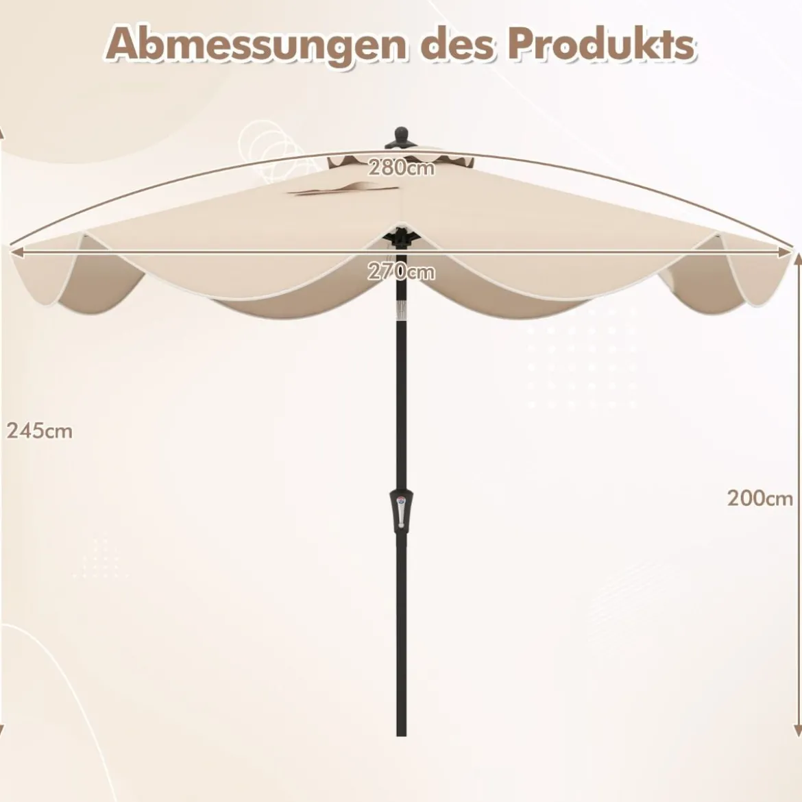 Terrassenschirm mit Kurbel Neigung per Druckknopf & Gerüschten Kanten Tischschirm Marineblau/Beige