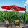 Terrassenschirm mit 28 LED-Lichtern & Nabenleuchte für Cafés Pools Gärten Ø300 x 253 cm Weinrot