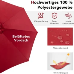 Terrassenschirm mit 28 LED-Lichtern & Nabenleuchte für Cafés Pools Gärten Ø300 x 253 cm Weinrot