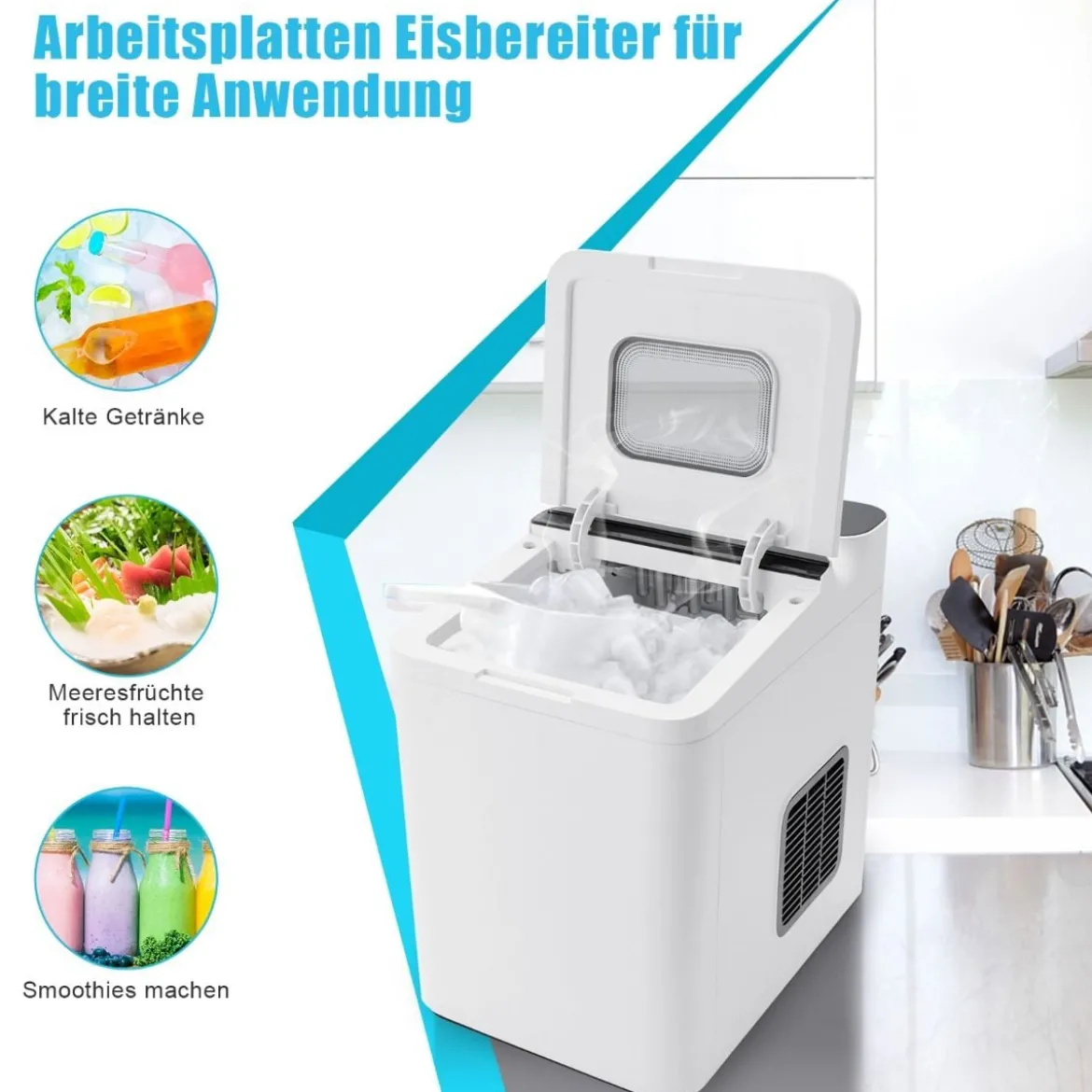 Theken-Eismaschine Eiswürfelmaschine mit Wärmeisolierung 22,5 x 32 x 32,5 cm Weiß