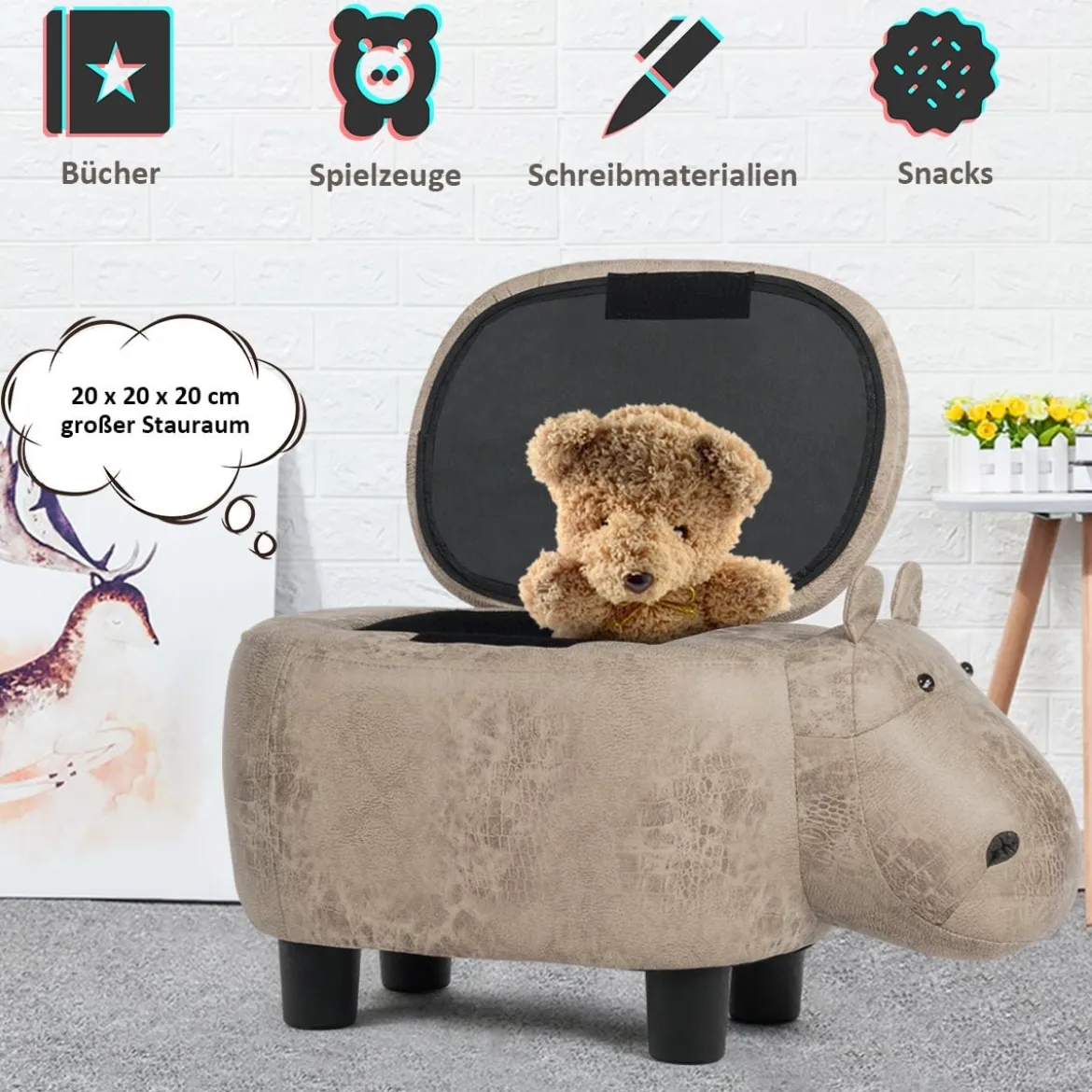 Tierhocker Kinderhocker Sitzhocker mit Stauraum Polsterhocker Sitzbank Aufbewahrungsbox