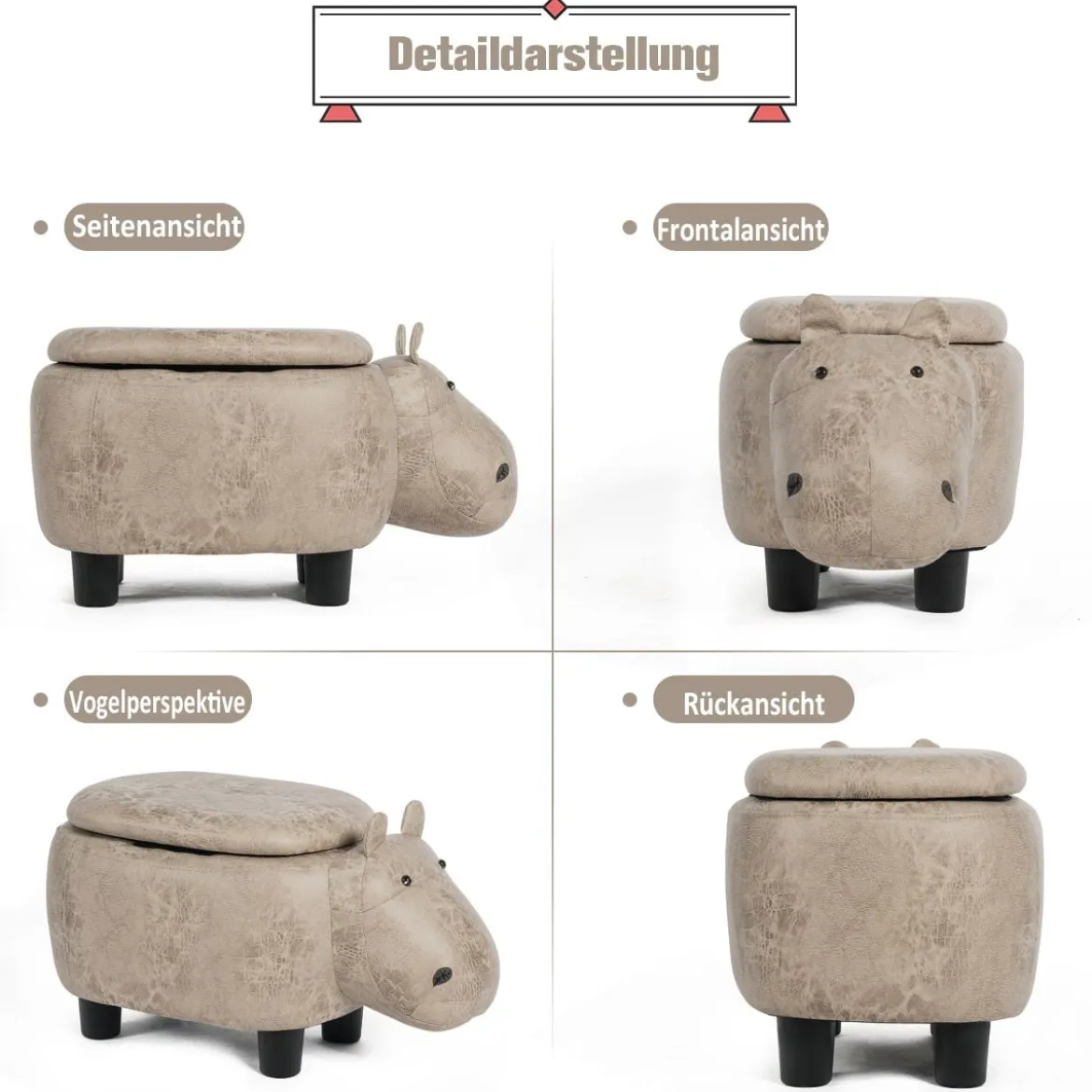 Tierhocker Kinderhocker Sitzhocker mit Stauraum Polsterhocker Sitzbank Aufbewahrungsbox