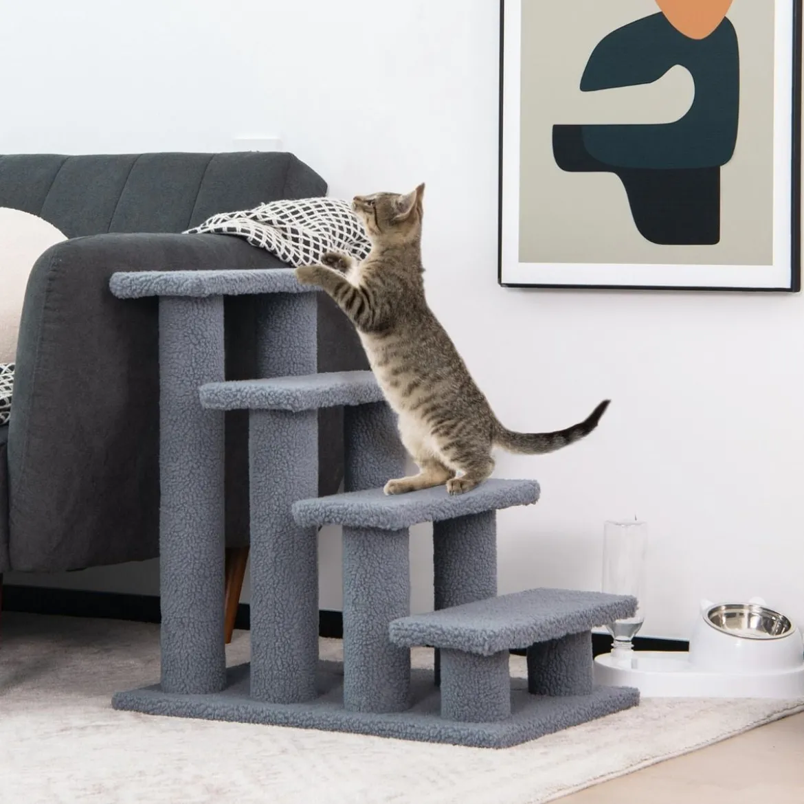 Tiertreppe Kletterbaum Katzentreppe für Katze bis 25 kg 61 x 41 x 60 cm Grau