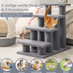 Tiertreppe Kletterbaum Katzentreppe für Katze bis 25 kg 61 x 41 x 60 cm Grau