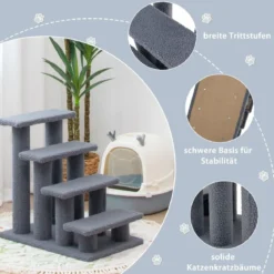 Tiertreppe Kletterbaum Katzentreppe für Katze bis 25 kg 61 x 41 x 60 cm Grau