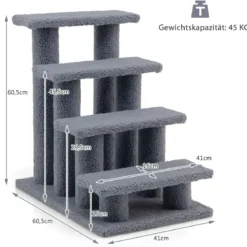 Tiertreppe Kletterbaum Katzentreppe für Katze bis 25 kg 61 x 41 x 60 cm Grau