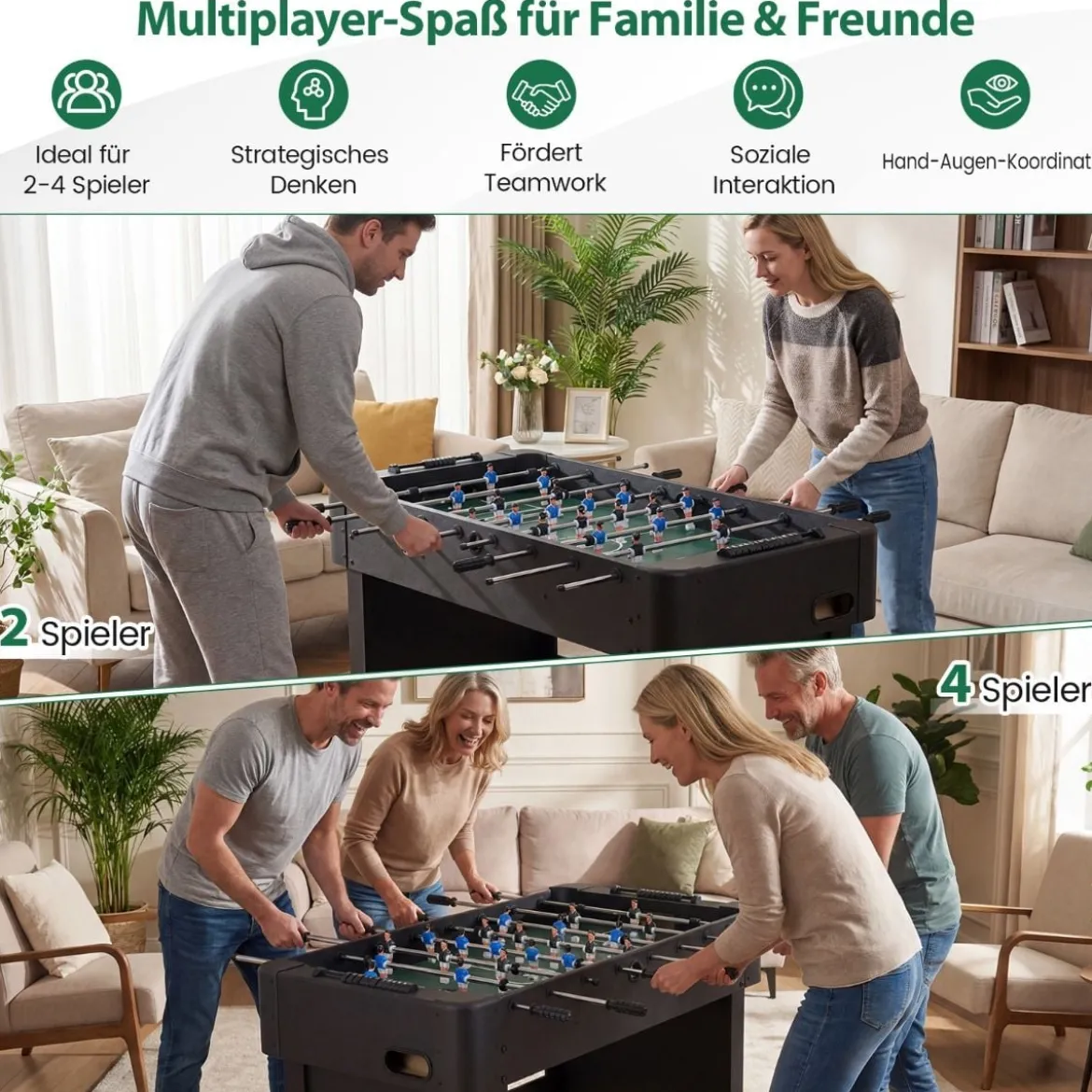 Tischfußball mit 22 Spielern & 2 Bällen & Schiebepunktezählern Fußballspieltisch Schwarz