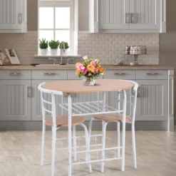 Tischgruppe 3 tlg Minimalismus Design Küche Essgruppe Esszimmergarnitur Natur