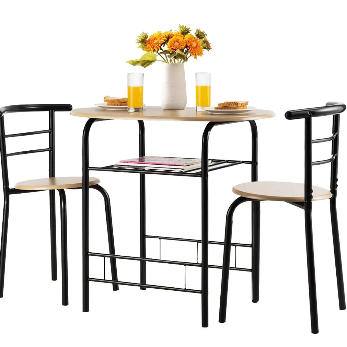 Tischgruppe 3 tlg Minimalismus Design Küche Essgruppe Esszimmergarnitur Schwarz