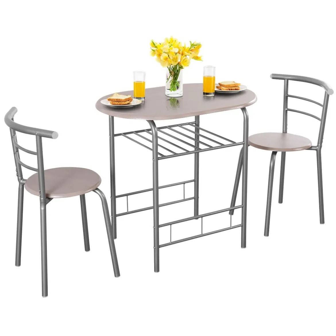 Tischgruppe 3 tlg Minimalismus Design Küche Essgruppe Esszimmergarnitur Grau