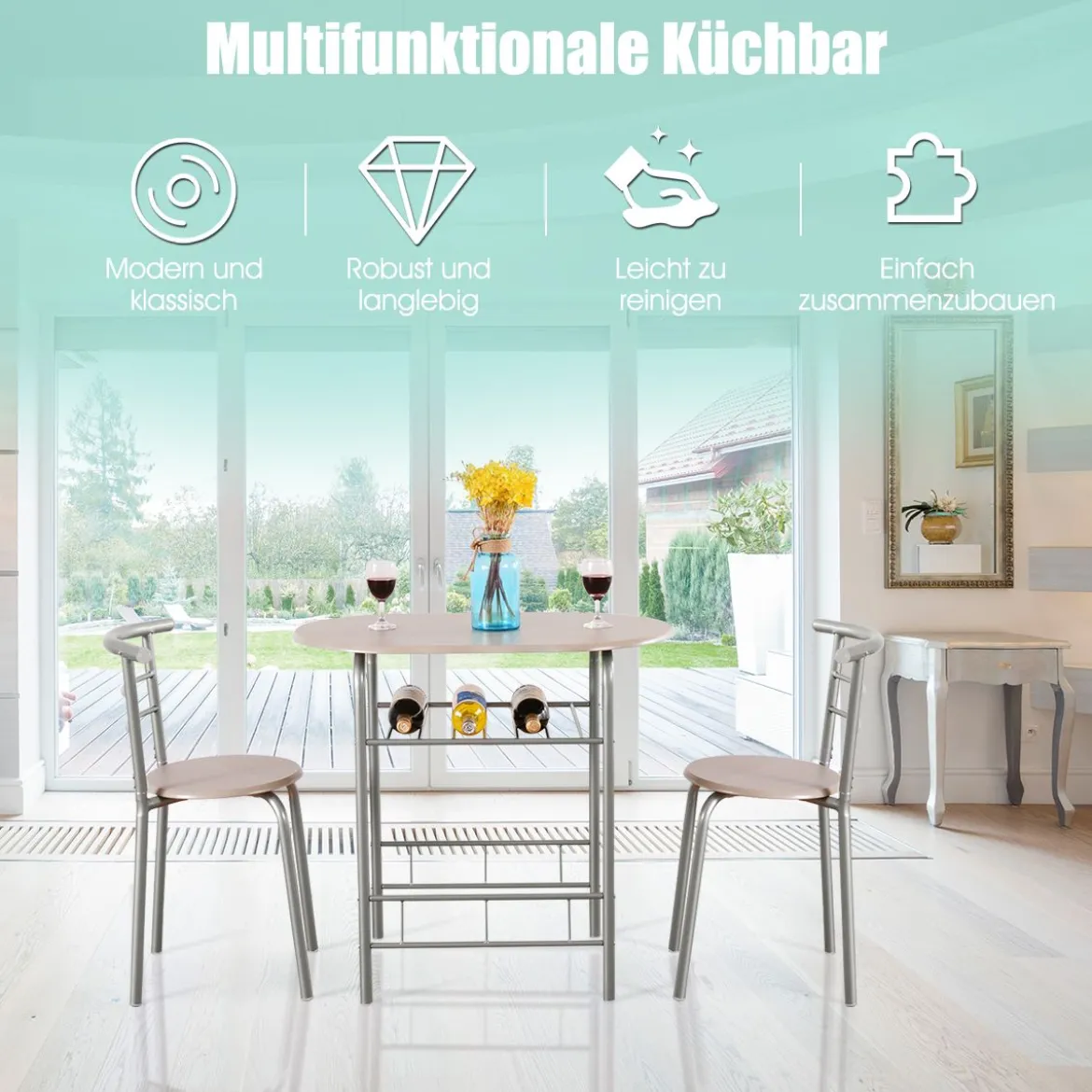 Tischgruppe 3 tlg Minimalismus Design Küche Essgruppe Esszimmergarnitur Grau
