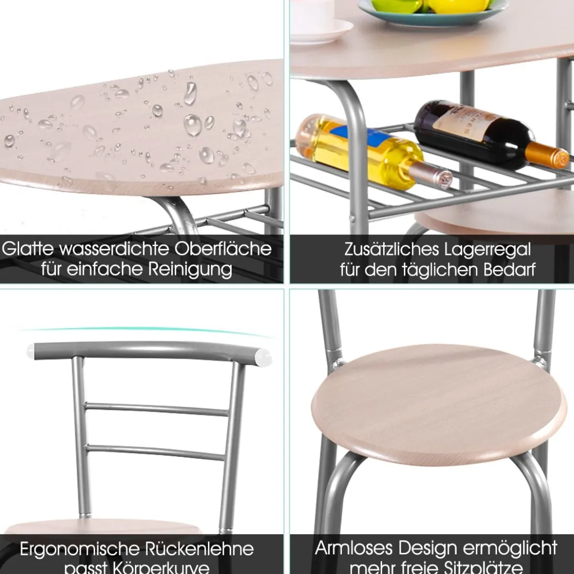 Tischgruppe 3 tlg Minimalismus Design Küche Essgruppe Esszimmergarnitur Grau