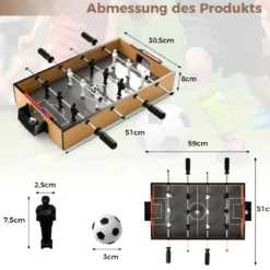 Tischkicker inkl. 2 Fußbälle & LED-Licht Kickertisch aus Holz Tischfußball Mini Fußball Spieltisch
