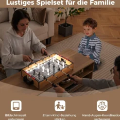 Tischkicker inkl. 2 Fußbälle & LED-Licht Kickertisch aus Holz Tischfußball Mini Fußball Spieltisch