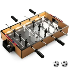 Tischkicker inkl. 2 Fußbälle & LED-Licht Kickertisch aus Holz Tischfußball Mini Fußball Spieltisch