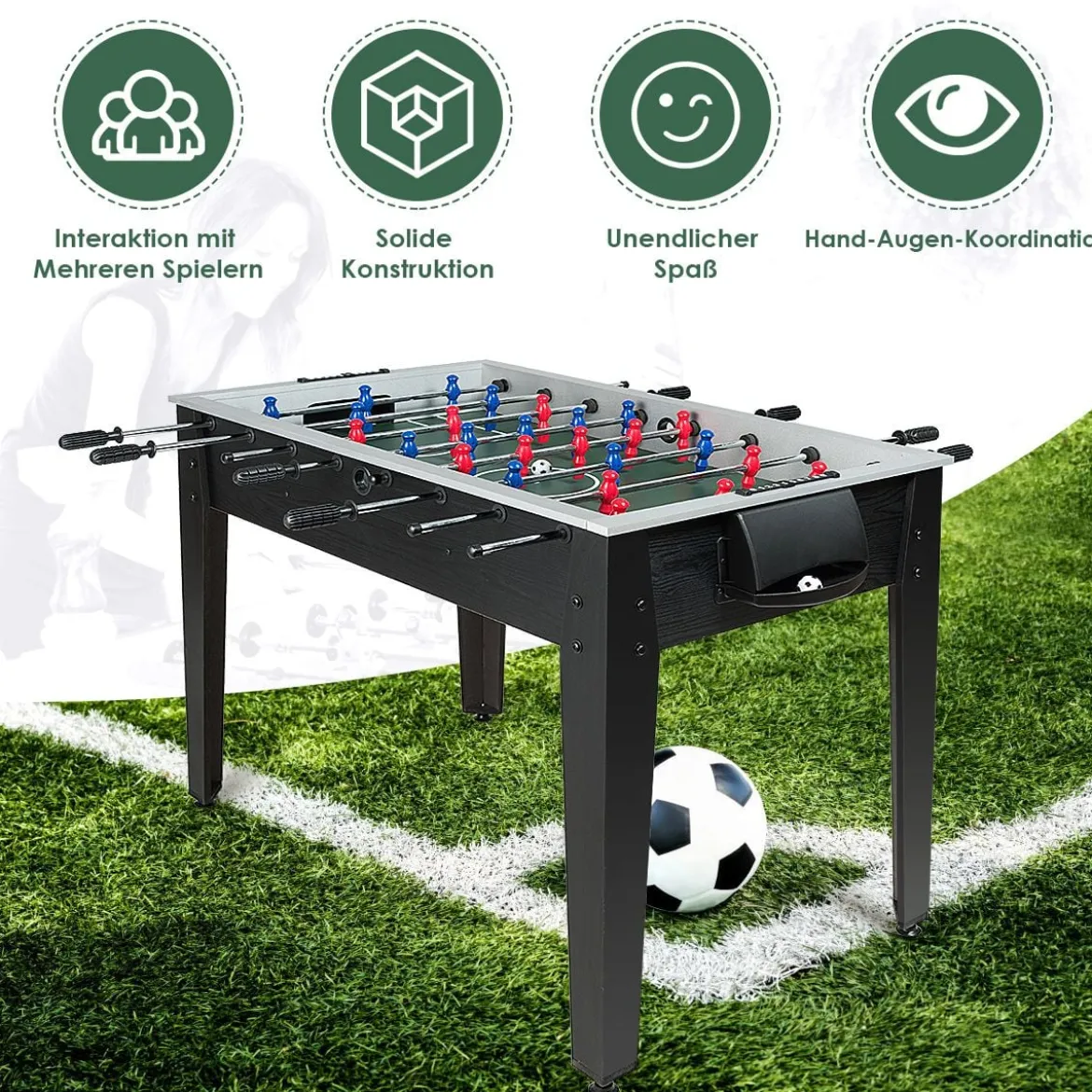 Tischkicker in Wettbewerbsgröße Kickertisch für Erwachsene und Kinder 122 x 61 x 79cm Schwarz