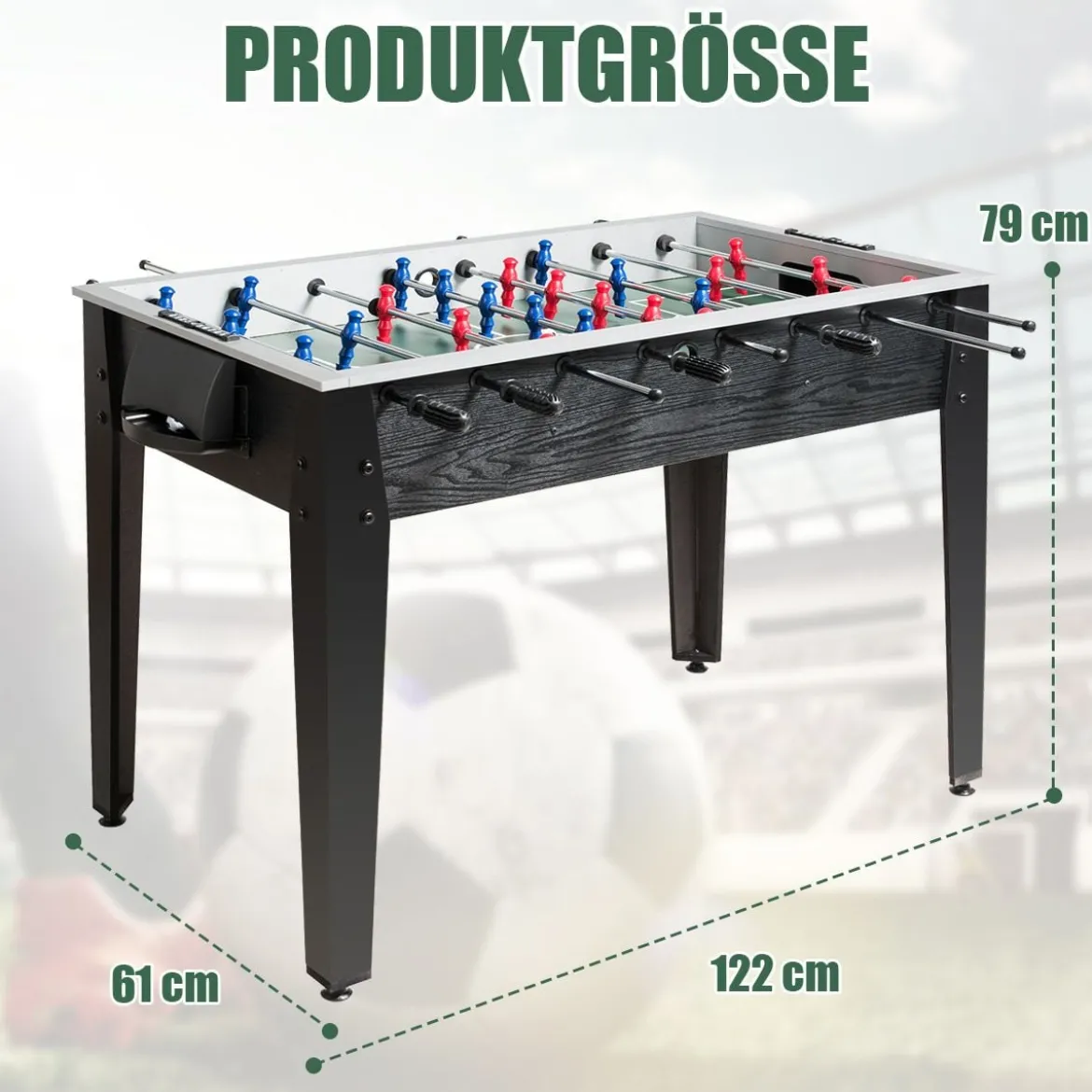 Tischkicker in Wettbewerbsgröße Kickertisch für Erwachsene und Kinder 122 x 61 x 79cm Schwarz