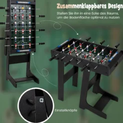 Tischkicker Platzsparender Fußballtisch mit Robustem Griff 33 x 36 x 109 cm Schwarz