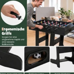 Tischkicker Platzsparender Fußballtisch mit Robustem Griff 33 x 36 x 109 cm Schwarz