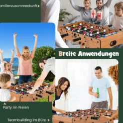 Tischkicker Platzsparender Fußballtisch mit Robustem Griff 33 x 36 x 109 cm Natur