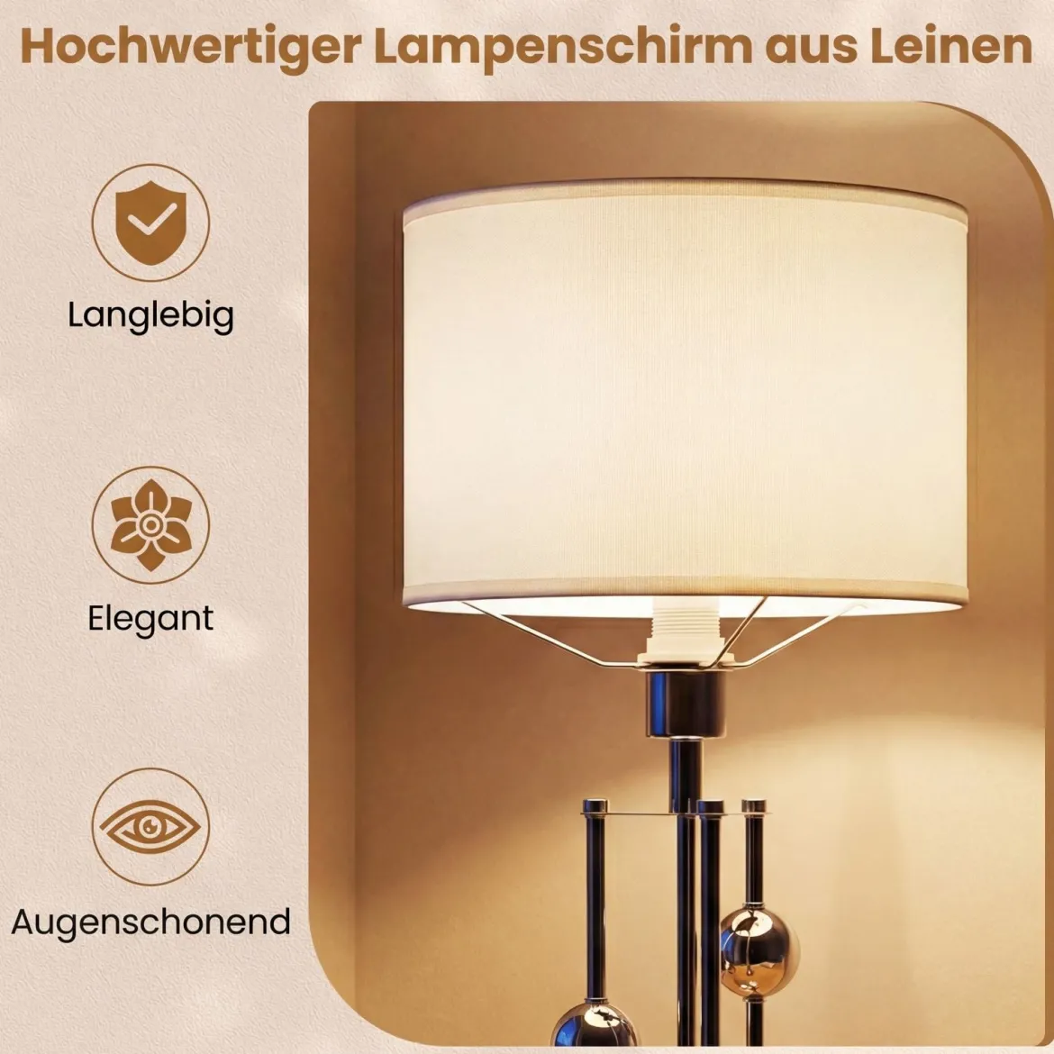 Tischlampe Nachttisch-Schreibtischlampe mit E27-Fassung Leinenstoff-Lampenschirm und Dekorativen Kugeln