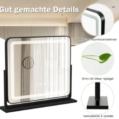 Tisch-LED-Beleuchteter Spiegel Schminkspiegel mit Lichtern 56 x 12 x 48 cm Schwarz