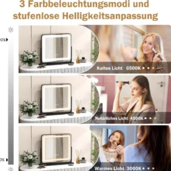 Tisch-LED-Beleuchteter Spiegel Schminkspiegel mit Lichtern 56 x 12 x 48 cm Schwarz