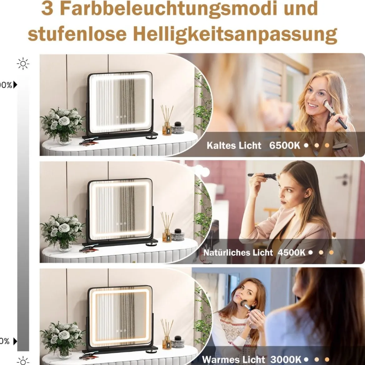 Tisch-LED-Beleuchteter Spiegel Schminkspiegel mit Lichtern 56 x 12 x 48 cm Schwarz