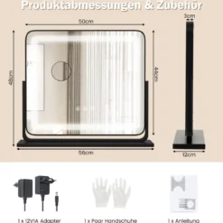 Tisch-LED-Beleuchteter Spiegel Schminkspiegel mit Lichtern 56 x 12 x 48 cm Schwarz