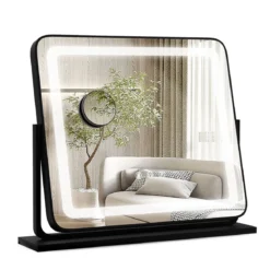 Tisch-LED-Beleuchteter Spiegel Schminkspiegel mit Lichtern 56 x 12 x 48 cm Schwarz