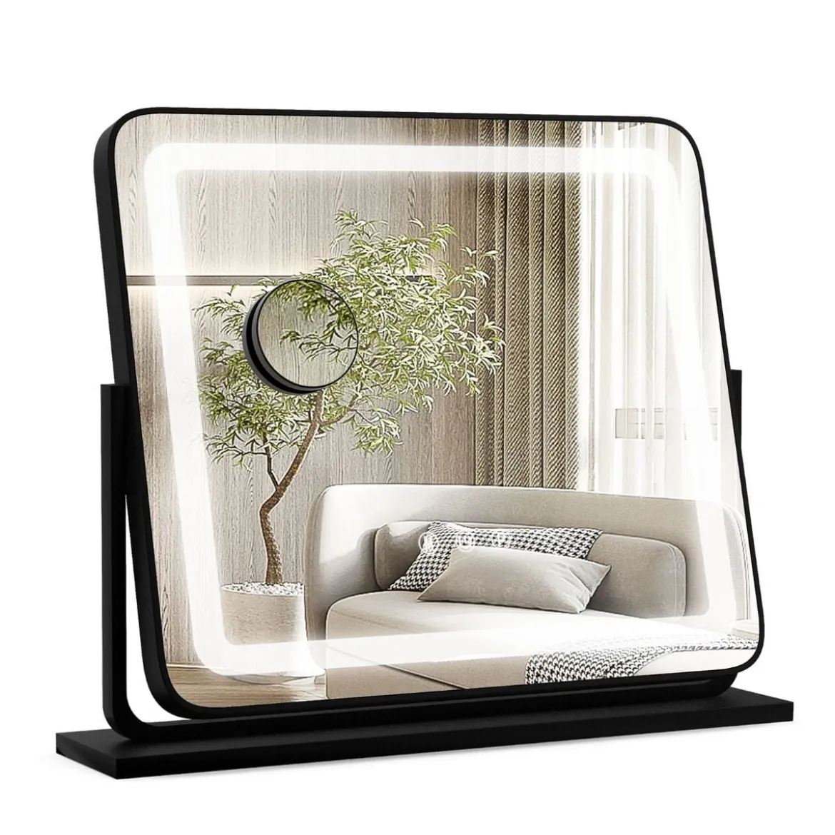 Tisch-LED-Beleuchteter Spiegel Schminkspiegel mit Lichtern 56 x 12 x 48 cm Schwarz