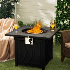 Tisch mit Feuerstelle 81cm großer Selbstentzündender Propan-Feuerstellentisch für Garten Balkon 81,5 x 81,5 x 63 cm