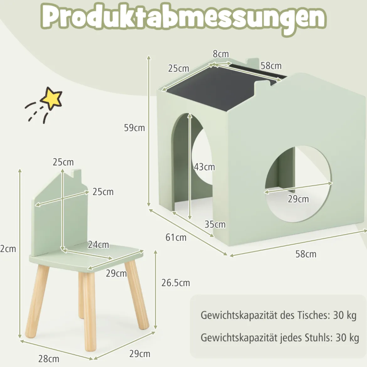 Tisch- & Stuhl-Set für Kinder Zeichentisch & 2 Stühle Grün