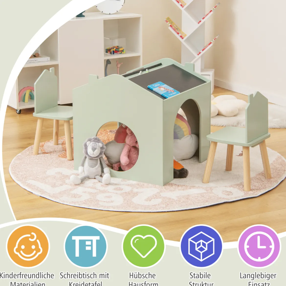 Tisch- & Stuhl-Set für Kinder Zeichentisch & 2 Stühle Grün