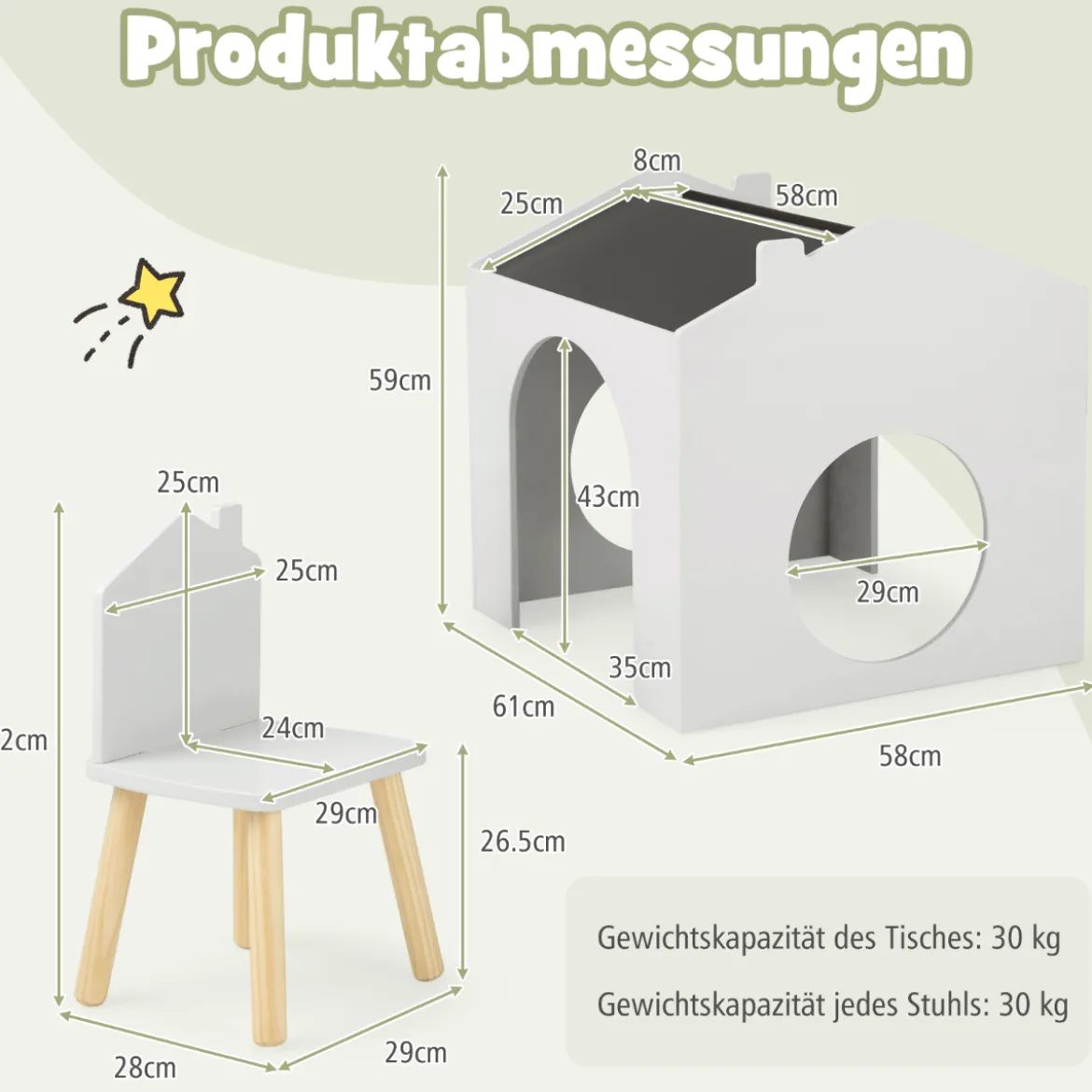 Tisch- & Stuhl-Set für Kinder Zeichentisch & 2 Stühle Weiß