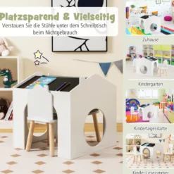 Tisch- & Stuhl-Set für Kinder Zeichentisch & 2 Stühle Weiß