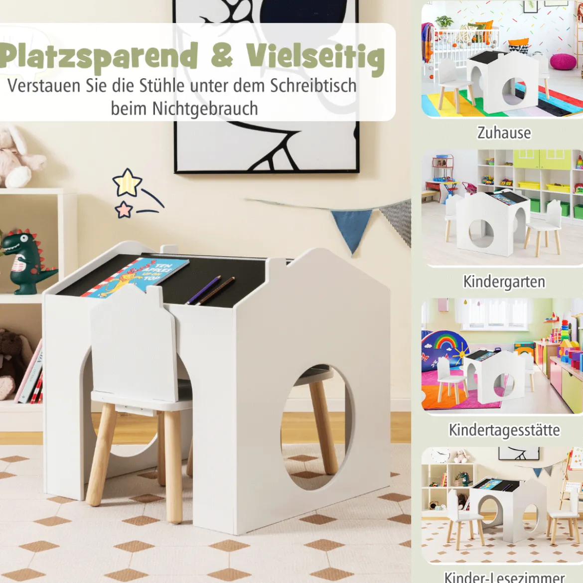 Tisch- & Stuhl-Set für Kinder Zeichentisch & 2 Stühle Weiß