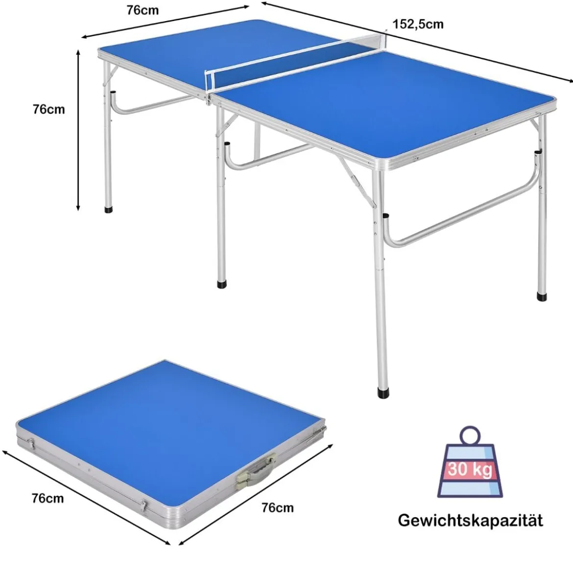 Tischtennisplatte Klappbares Tischtennistisch inkl Schläger, Bälle und Netz Blau 152.4 x 76.2 x 76.2 cm