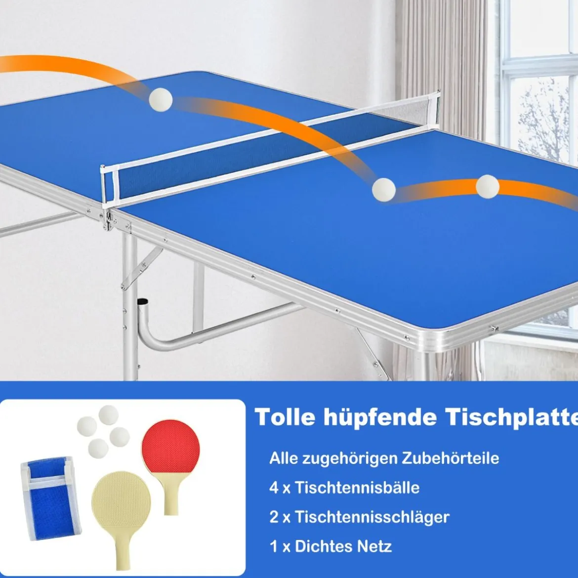 Tischtennisplatte Klappbares Tischtennistisch inkl Schläger, Bälle und Netz Blau 152.4 x 76.2 x 76.2 cm