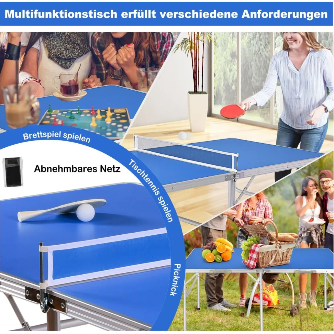 Tischtennisplatte Klappbares Tischtennistisch inkl Schläger, Bälle und Netz Blau 152.4 x 76.2 x 76.2 cm