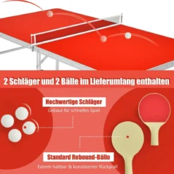 Tischtennisplatte Tischtennis Platte Tischtennistisch klappbar 152,5 x 76 x 76 cm Rot + Silber