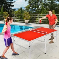 Tischtennisplatte Tischtennis Platte Tischtennistisch klappbar 152,5 x 76 x 76 cm Rot + Silber